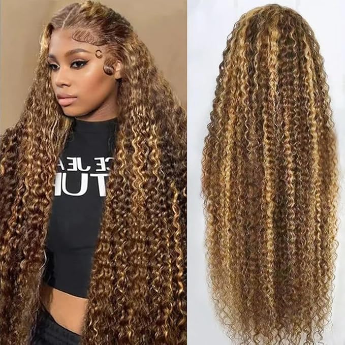 30inch Highlight Ombre Lace Front Wig Human Hair 13x6 HD Honey Blonde 4/27 Deep Wave Lace Frontal Wigs Glueless Wigs Human Hair