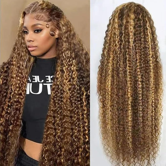 30inch Highlight Ombre Lace Front Wig Human Hair 13x6 HD Honey Blonde 4/27 Deep Wave Lace Frontal Wigs Glueless Wigs Human Hair