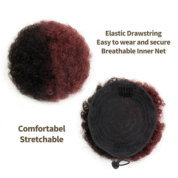 isheeny Small Human Hair Bun For Black Women, 100% Human Hair Bun Small Drawstring Ponytail P1-99j For Little Girls, Curly Fake Hair Bun Natural, Soft, And Durable For Repeated Use