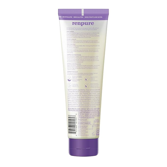 Renpure Castor Oil & Moringa Curl Gel - Curl Enhancing Gel - For Smooth, Defined & Frizz-Free Curls -With Castor Oil & Moringa Seed Oil - For Wavy to Curly Hair - 8 Fl Oz