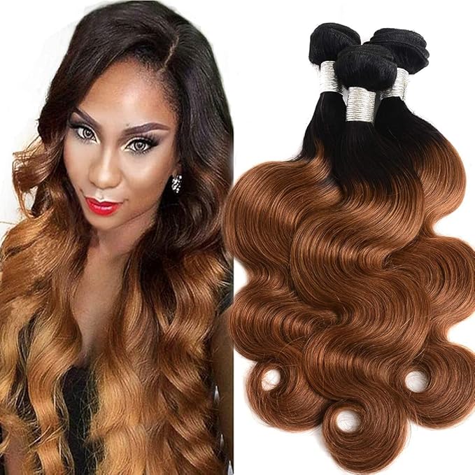 Ombre Brazilian Human Hair Body Wave 3 Bundles 1B/30 Ombre Brazilian Virgin Hair Human Hair Weaves Bundles Two Tone 1B/30 Color 12 14 16inch