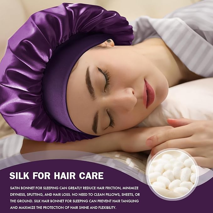 Satin Silk Bonnet for Sleeping, Double Layer Silk Sleep Cap for Men & Women, Soft Satin Lined Bonnet for Curly Hair