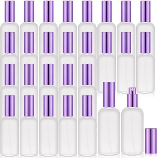 Roshtia 30 Pcs 3.4 oz/ 100 ml Purple Glass Spray Bottle Refillable Perfume Atomizer Clear Decorative Empty Bottles with Fine Mist Sprayer Pump for Face Body Travel