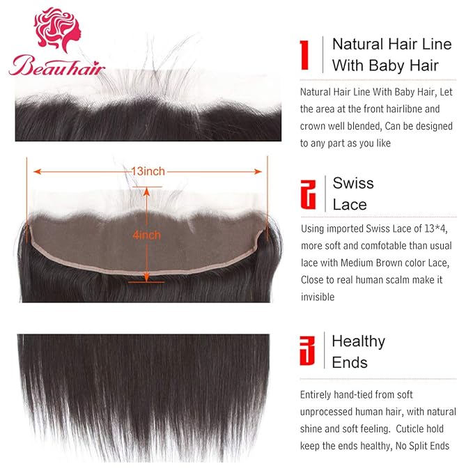 Straight 3 Bundles with 24 24 20 Frontal, 13x4 Ear to Ear Lace Frontal, Unprocessed Virgin Human Hair, Natural Color
