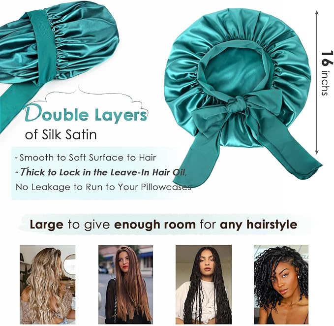 YANIBEST Silk Bonnet for Sleeping Women Adjustable Double Layer Satin Bonnet Reduce Friction Prevent Frizz Natural Curly Hair