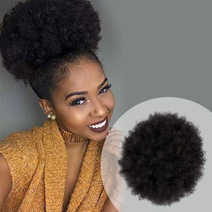 GLAM21USA Afro Puff Drawstring Ponytail Retro Kinky Curly Ponytail Wig Clip in Bun Hair Piece for Black Women Synthetic Hair Extension (LARGE, 2 (Dark Brown))