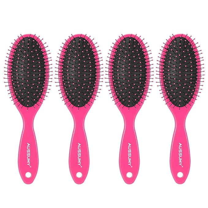 Air Cushion Detangling Hair Brush - 4 Pack Detangler Hairbrush with Ultra Soft Bristles for Effortless Tangle Removal - For Wet Dry Damaged Curly Hair for Women Men Boys Girls Kids - Red