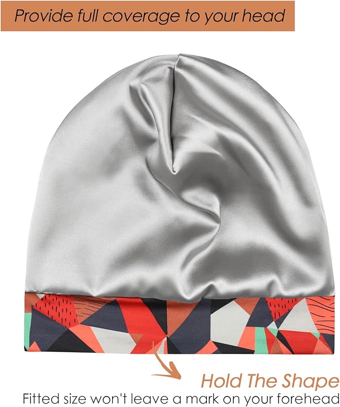 Adjustable Satin Lined Sleep Cap for Dreadlocks Curly Hair Large Head-Stay On Overnight