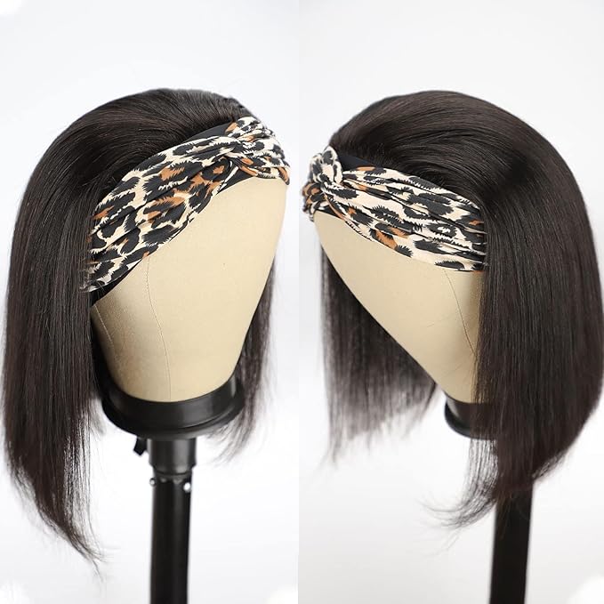 AISI QUEENS Short Bob Headband Wigs Human Hair for Black Women - Bob,Glueless,14 Inch