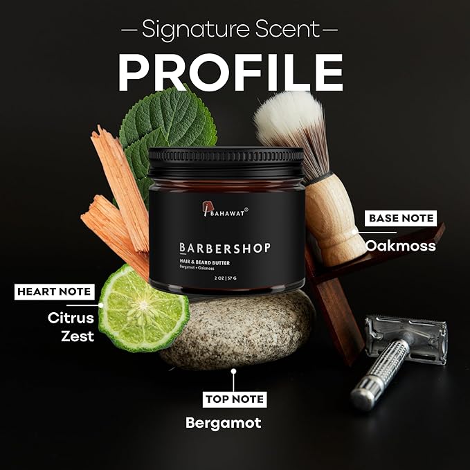 BAHAWAT Hair & Beard Butter for Men Leave-in Conditioner - Barbershop scent - Strengthen & Soften– Made in USA -Organic Natural Ingredients | The Best Beard Butter - 2 oz.