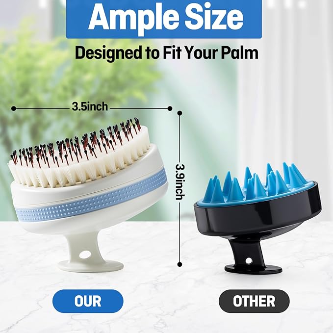Scalp Massager with Double-Layer Bristles,Anti-Slip Rich-Lathering Hair Washing Shampoo Brush,Curved Scalp Scrubber with Better Head Fit for Dandruff Removal,Scalp Stimulator for Wet&Dry Use.