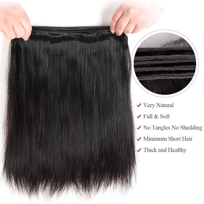 Straight Bundles Human Hair Brazilian Virgin Human Hair 3 Bundles 22 24 26 Inch 100% Unprocessed Straight Human Hair Bundles Natural Black Bundles Weave Hair Extensions For Black Women