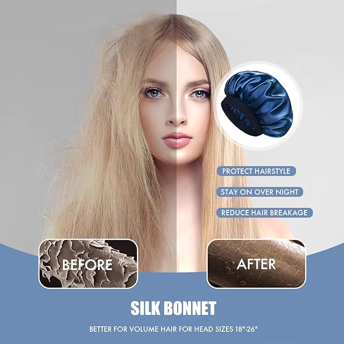 Satin Silk Bonnet for Sleeping, Double Layer Silk Sleep Cap for Men & Women, Soft Satin Lined Bonnet for Curly Hair