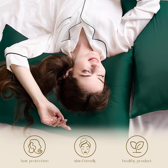 ZIMASILK 100% Pure Mulberry Silk Pillowcase for Hair and Skin Health,Soft and Smooth,Both Sides Premium Grade 6A Silk,600 Thread Count,with Hidden Zipper,1pc (Queen 20''x30'',Blackish Green)