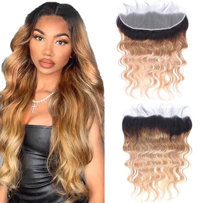 Ombre Body Wave 13x4 Ear to Ear Lace Frontal Closure 100% Unprocessed Brazilian Virgin Human Hair Swiss Lace Frontal Closure 180% Density Remy Brazilian Body Wave Lace Frontals Closures (18 Inch)