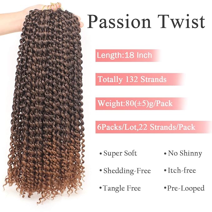 Leeven 18 Inch Ombre Color Water Wave Crochet Twist Hair for Butterfly Locs 7 Pcs Curly Passion Twist Crochet Hair For Women Synthetic Bohemian Braiding Hair Extension T30#