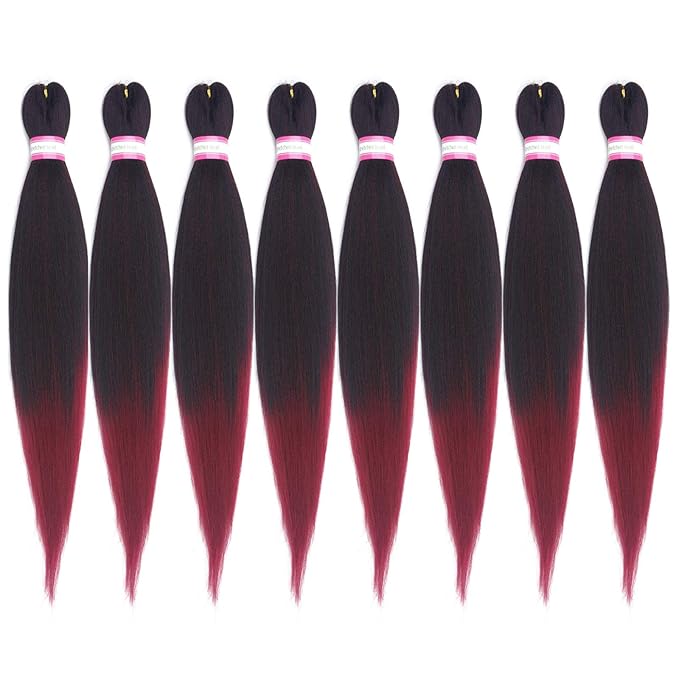 Dorsanee Ombre Burgundy Braiding Hair Pre Stretched 28 Inch 8 Packs Braiding Hair Extensions for Crochet Box Braids Twists Locs Hair Itch Free Soft Yaki Texture Hot Water Setting (28inch,#1B/Bug)