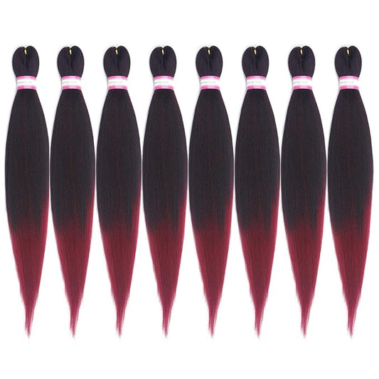 Dorsanee Ombre Burgundy Braiding Hair Pre Stretched 28 Inch 8 Packs Braiding Hair Extensions for Crochet Box Braids Twists Locs Hair Itch Free Soft Yaki Texture Hot Water Setting (28inch,#1B/Bug)