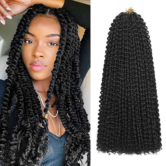 Passion Twist Hair 18 Inch 8 Packs Water Wave Crochet Hair Bohemian Braiding Hair for Boho Locs Pre Looped Crochet Braids Hair for Black Women （1B Black#）