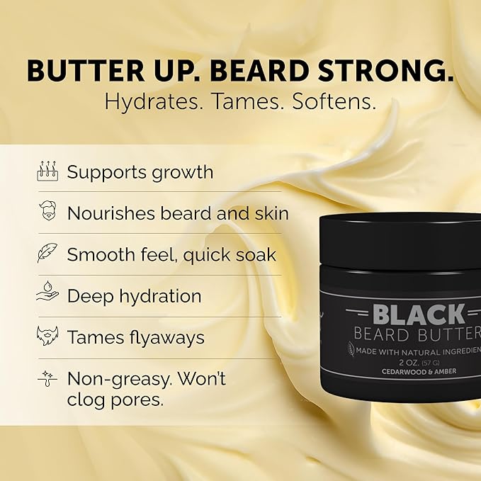 Detroit Grooming Co. Beard Butter for Men | Softens, Thickens & Hydrates with Safflower Oil & Shea Butter | Black Scent, 2oz