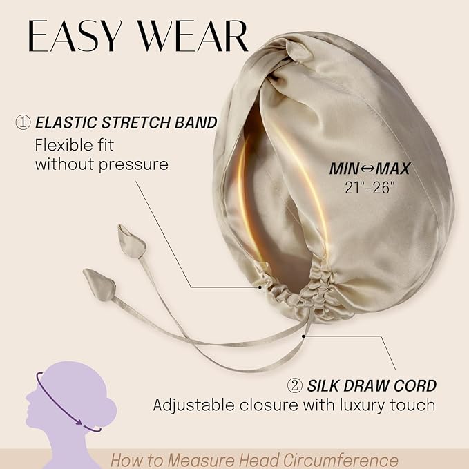 OLESILK Silk Bonnet for Sleeping Women: 100% Mulberry 22 Momme Silk, Adjustable Fit for Night Hair Care, No Frizz for Curls, Light Coffee