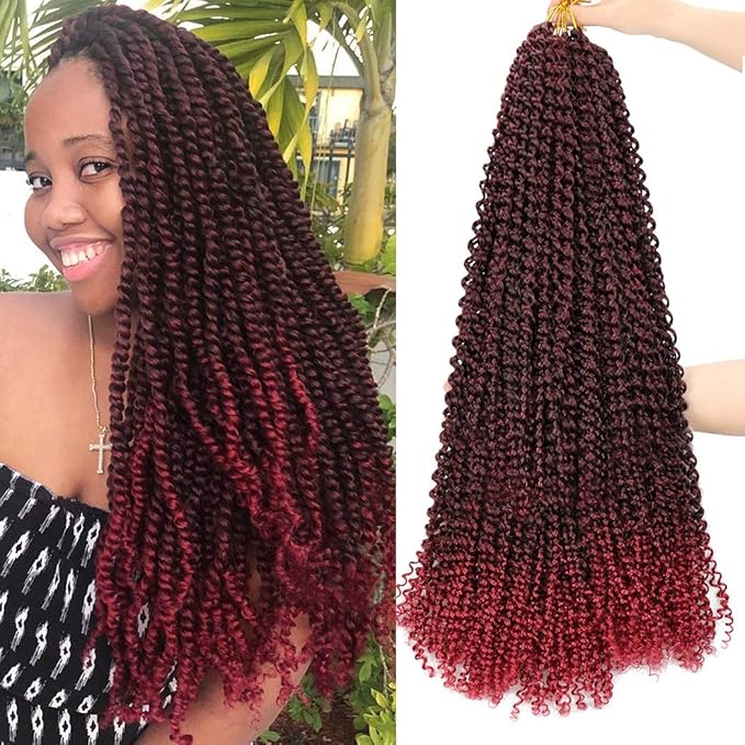 Dorsanee Ombre Burgundy Passion Twist Hair 22 Inch 7 Packs Water Wave Crochet Hair Long Bohemian Curly Braiding Hair for Butterfly Locs, Faux Locs, Boho Style Spring Twist Crochet Braids (TBug#)
