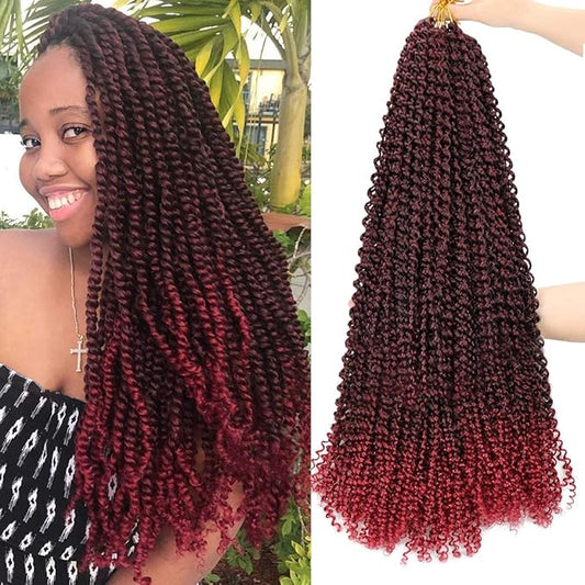 Dorsanee Ombre Burgundy Passion Twist Hair 22 Inch 7 Packs Water Wave Crochet Hair Long Bohemian Curly Braiding Hair for Butterfly Locs, Faux Locs, Boho Style Spring Twist Crochet Braids (TBug#)