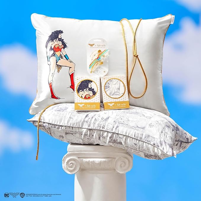 Kitsch Wonder Woman (Believe in Wonder) Satin Pillowcase with Zipper Softer Than Silk, Luxury Cooling Pillowcase for Hair & Skin, Wrinkle Prevention, King Size 19X36