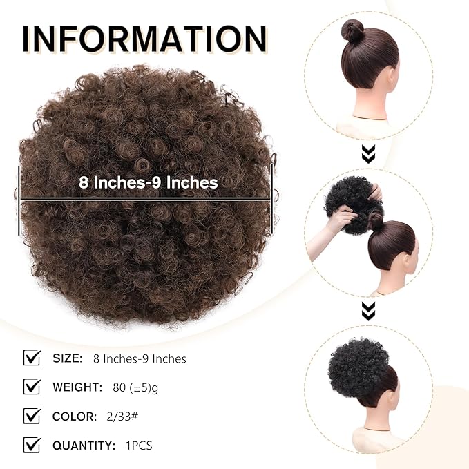 AISI QUEENS Afro Puff Drawstring Ponytail for Black Women, Large Size Kinky Curly Afro Ponytail Synthetic Hair Puffs, Deep Brown Afro Bun Drawstring Ponytail for Women Girls(2-33#)