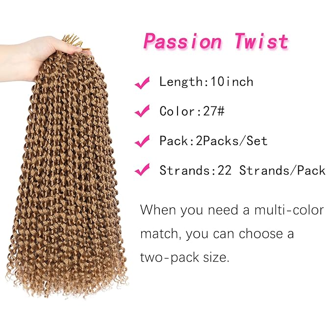 Ubeleco Blonde Passion Twist Hair,10 Inch Water Wave Crochet Hair For Women Short Passion Twist Crochet Hair Passion Twists Braiding Hair Curly Braiding Hair Extensions (10 Inch (Pack of 2), #27)