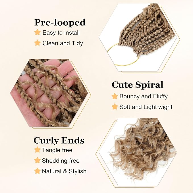 Goddess Box Braids Crochet Hair 12 Inch Boho Crochet Box-Braids With Curly Ends, 9 Packs Bohomian Box-Braid Crochet-Hair For Black Women Pre Looped Box-Braiding (12Inch 9 Packs,27#)