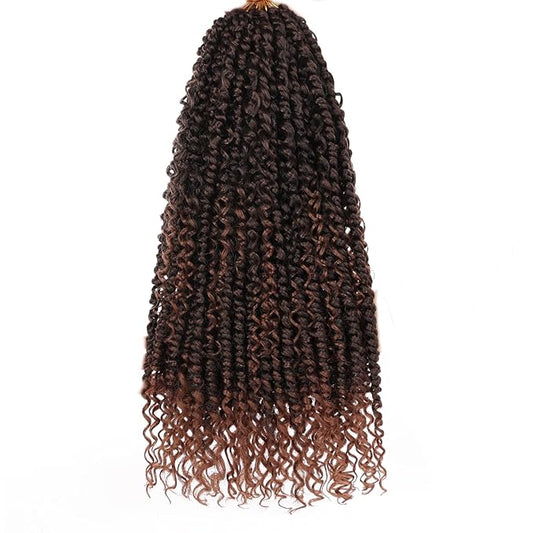 ZRQ Goddess Passion Twist Hair with Curly End 18 Inch Pre Twisted Passion Twist 8 Packs Ombre Brown Pre Looped Long Boho Style Crochet Braids Hair Extensions for Women