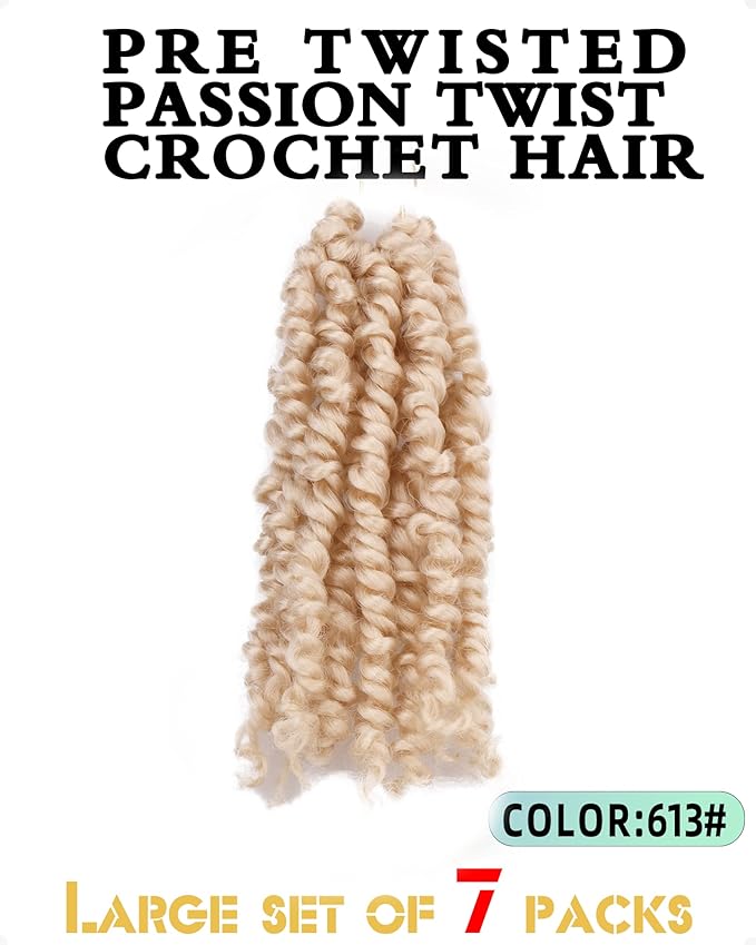 Super Short Passion Twist Crochet Hair for Black Women and Kids-6 Inch 7 Packs Blonde Pre Looped Pre-twisted Passion Twist Hair,Bob Spring Kinky Twist Bohemian Curl(6"-7P,613#)