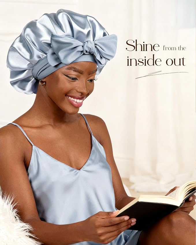 YANIBEST Silk Bonnet for Sleeping Women Adjustable Double Layer Satin Bonnet Reduce Friction Prevent Frizz Natural Curly Hair