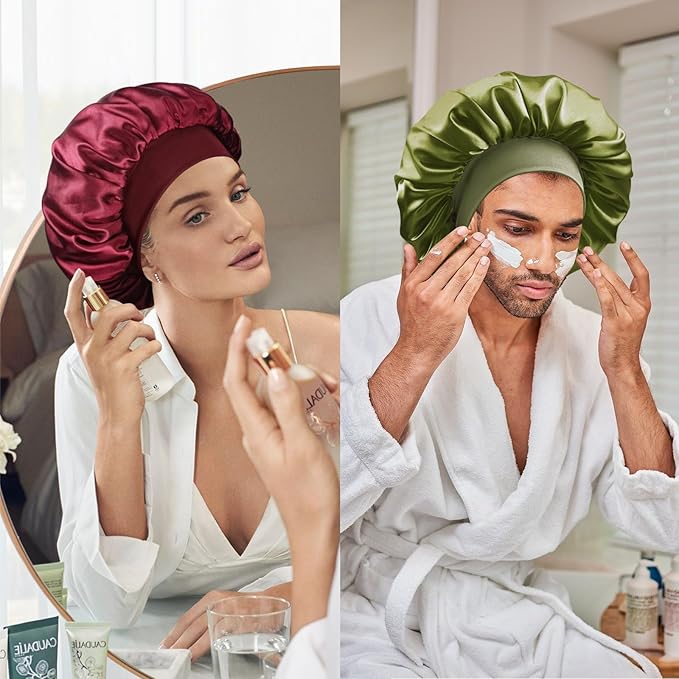 Satin Silk Bonnet for Sleeping, Double Layer Silk Sleep Cap for Men & Women, Soft Satin Lined Bonnet for Curly Hair