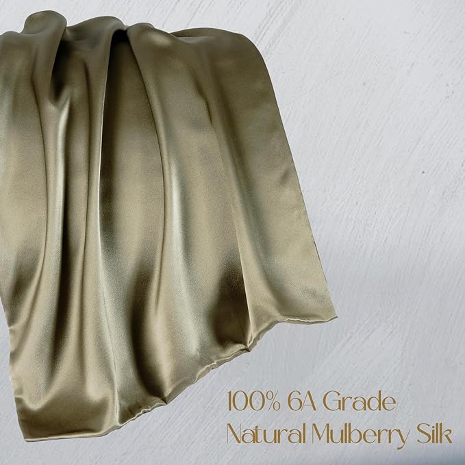 ZIMASILK 100% Pure Mulberry Silk Pillowcase for Hair and Skin Health,Soft and Smooth,Both Sides Premium Grade 6A Silk,600 Thread Count,with Hidden Zipper,1pc(Standard 20''x26'',Olive Grey)