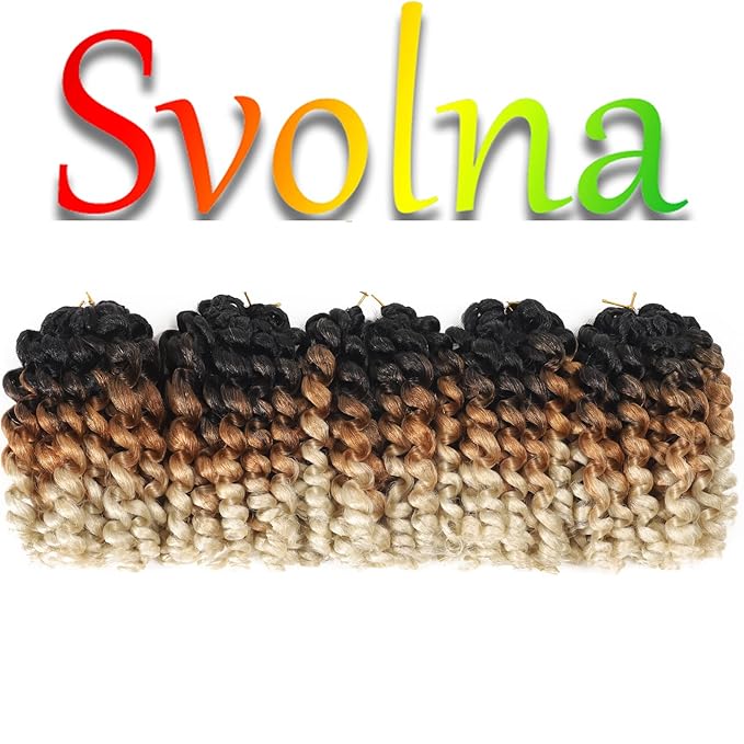 Jamaican Bounce Crochet Hair Extensions 8 inch Ringlet Wand Curl Crochet Hair Blonde Brown Ombre Curly Crochet Braids Blonde 3 Tone Ombre Crochet Braiding Hair 100 Roots