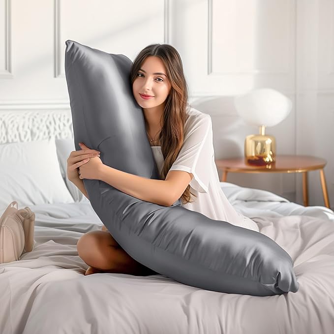 BEDELITE Satin Body Pillow Cover 2 Pack, Super Soft and Cooling Body Pillow Pillowcase for Hair and Skin, Breathable Silky Full Long Pillowcase Cover(20"x54", Dark Grey)