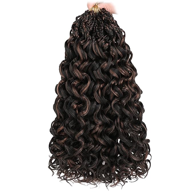Leeven 14 Inch Curly Crochet Hair 8 Packs Gogo Curl Crochet Hair Black mix Brown Pre Looped Ocean Wave Crochet Braids Deep Twist Short Boho Braids Synthetic Hair for Women