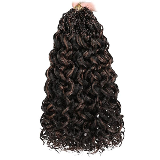 Leeven 14 Inch Curly Crochet Hair 8 Packs Gogo Curl Crochet Hair Black mix Brown Pre Looped Ocean Wave Crochet Braids Deep Twist Short Boho Braids Synthetic Hair for Women