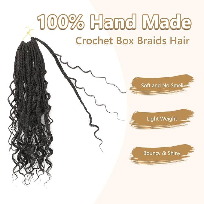 8 Packs Box Braids Crochet Hair With Curly Ends 12 Inch Goddess 3X Bohemian Braiding for Black Women(12(8Packs), 1B)