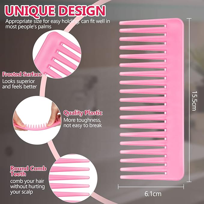 Patelai Wide Tooth Comb Large Hair Detangling Comb for Curly, Wet Dry Hair, No Handle Detangler Accessories(Pink)