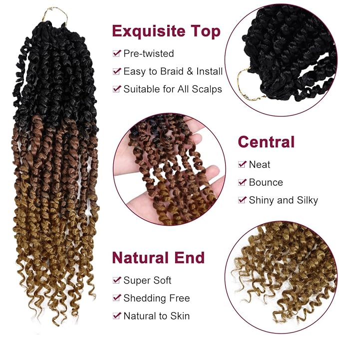NAYOO Passion Twist Hair - 8 Packs 16 Inch Passion Twist Crochet Hair For Women, Crochet Pretwisted Curly Hair Passion Twists Synthetic Braiding Hair Extensions(16 Inch 8 Packs, T1B/30/27)