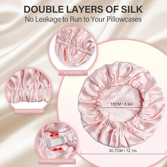 Silk Bonnet for Women 100% Mulberry Silk Sleep Cap 22 Momme Double Layer Hair Wrap for Curly Short Long Hair