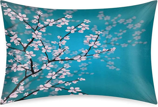 Cherry Blossom Silky Satin Pillowcase for Hair & Skin, Bed Pillow Cases with Hidden Zipper Soft Breathable Pillow Covers for Sleeping Queen Size, 20x30in