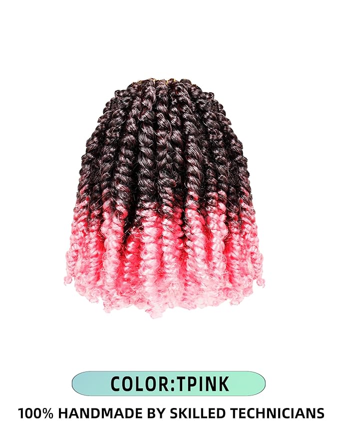 Pre Looped Pretwisted 6 Inches 8 Packs Passion Twist Crochet Hair for Black Women and Kids-Omber Pink,Soft Lightweight Hair Extension(6"-8 Packs,T1B/Pink)