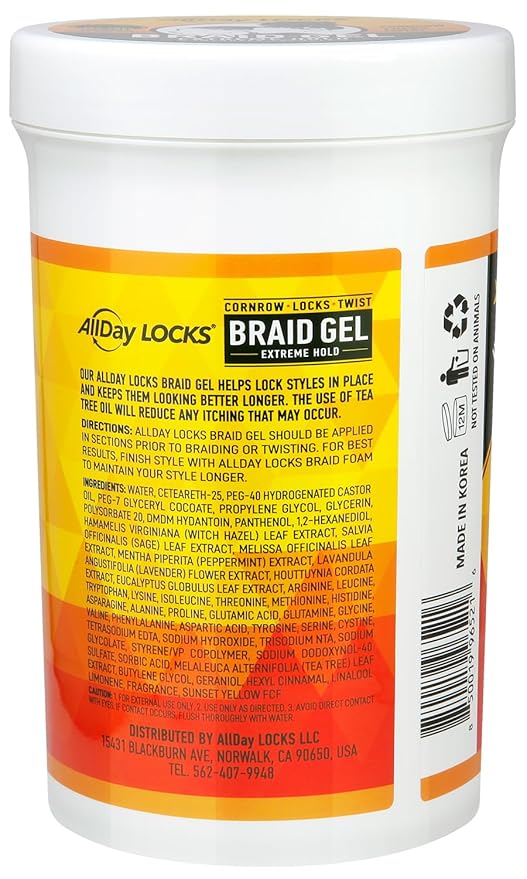 AllDay Locks Braid Gel (Jar) | Extreme Hold, High Shine | Frizz & Flake-Free Edge Control | Tea Tree, Lavender, Peppermint Oil | Slick & Style Braids, Locks, Twists, Cornrows | 32 oz
