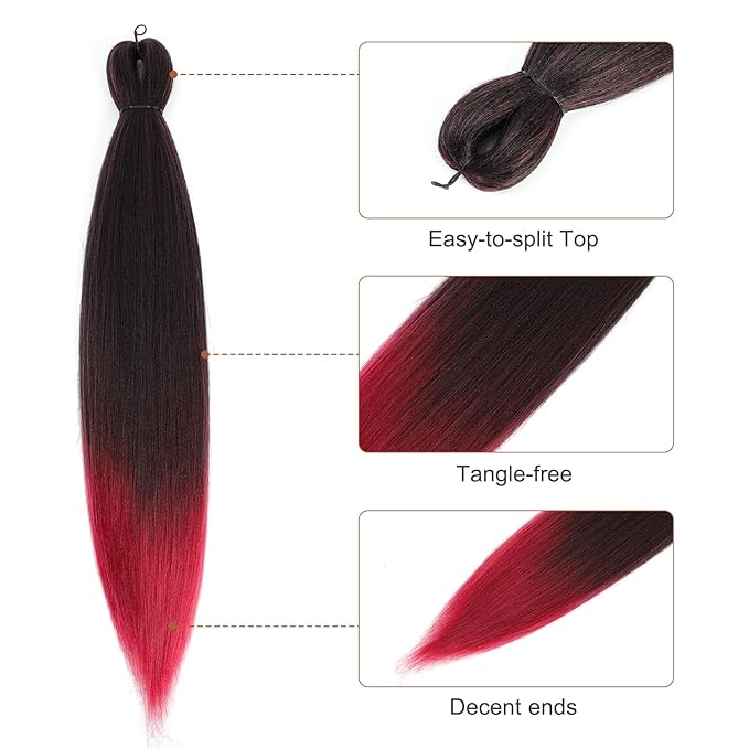 Pre-stretched Braiding Hair - 28 Inch 8 Packs Ombre Red Super Long Braiding Hair For Twist or Box Braids, Yaki Texture Hot Water Setting Synthetic Braiding Hair Extensions (28 Inch, T530-8P)