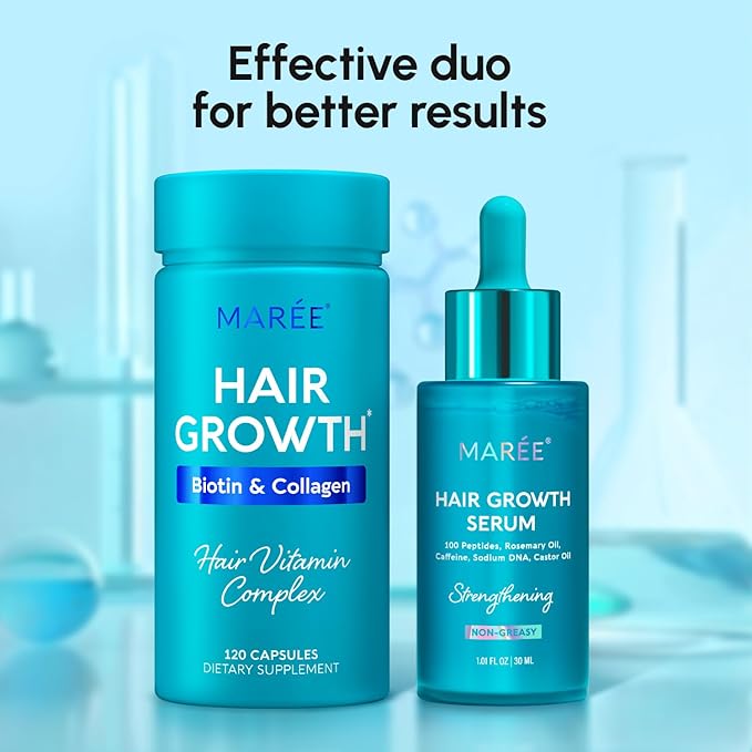 MAREE Hair Growth Serum - Caffeine Peptides Castor Rosemary Oil for Hair Growth - Products for Women & Men - Hair Oils for Hair Growth - Hair Regrowth Tonic - Scalp Serum - Suero Para El Cabello