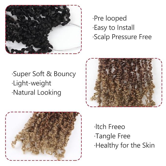 Yanky Twist Crochet Hair, PILLUGER Yaki Twists Hair Micro Spring Twist Braids,9 Packs Pre-looped passion Twist Brown Senegalese With Curls Crochet Synthetic Hair Extensions(1B/30/27)